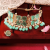 Green & Peach Stones & Beads Kundan Choker Necklace Earring & Ring Set